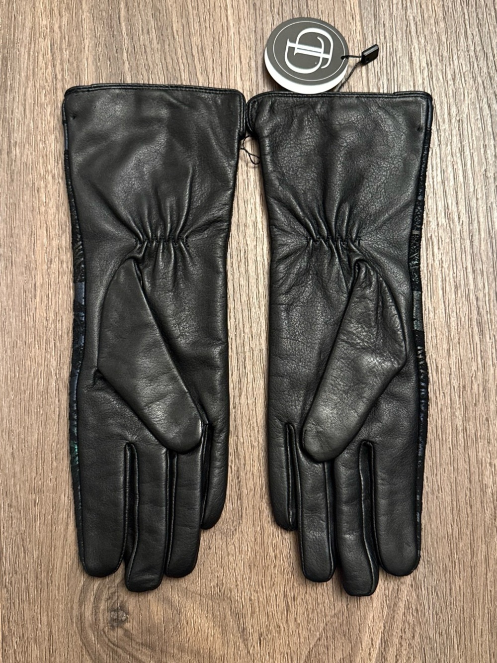 Dupatta Designs Black and teal abstract graffiti art graphic gloves $79 MSRP - Picture 2 of 7